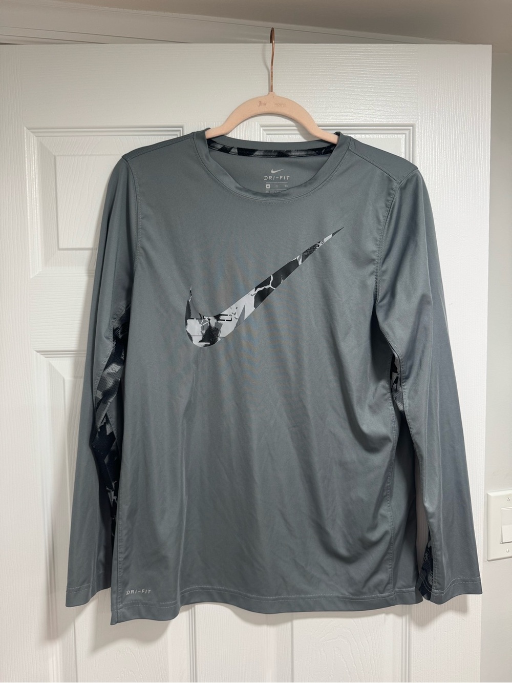Nike Long Sleeve Dri-FIT Athletic Shirt - Gray with Black/White Swoosh